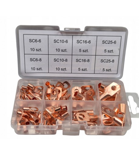 Žiedinių kabelių antgalių rinkinys 60 dalių 6–25 mm² M6/M8 variniai