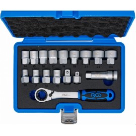 Kiauryminių galvučių rinkinys su terkšle | 10–24 mm | Gear Lock | 17 vnt.
