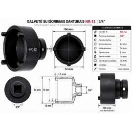 Galvutė su išoriniais dantukais NR.12 | 3/4" | Ø 84 / 74 mm | 4 dantukai