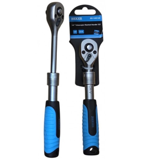 Profesionali teleskopinė terkšlė galvutėms 1/4" | 160–210 mm | 72 dantukai | BEKER