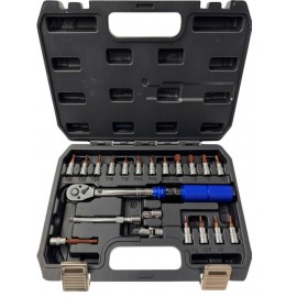 Dinamometrinis raktas 1/4" 5–25 Nm su galvučių ir antgalių rinkiniu, 21 vnt. | FALON-TECH
