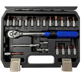 Dinamometrinis raktas 1/4" 5–25 Nm su galvučių ir antgalių rinkiniu, 21 vnt. | FALON-TECH