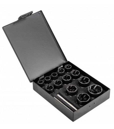 Smūginių galvučių rinkinys sugadintiems varžtams 9-27mm, 3/8″, 1/2″, 15vnt