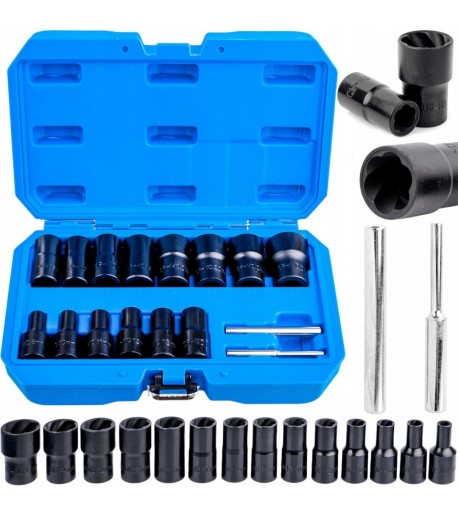 Smūginių galvučių rinkinys sugadintiems varžtams 8-27mm, 3/8″, 1/2″, 16vnt