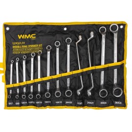 Išlenktų žiedinių veržliarakčių rinkinys WMC TOOLS 75° 12 vnt.