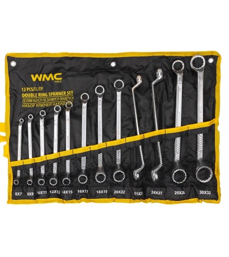 Išlenktų žiedinių veržliarakčių rinkinys WMC TOOLS 75° 12 vnt.